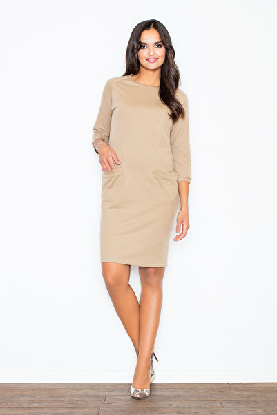 Figl Casual cotton dress - long sleeve dress, beige M205, size M