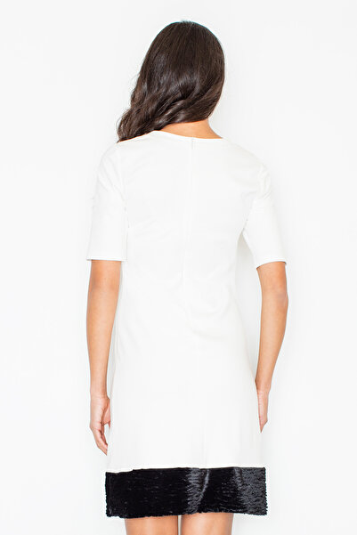 Figl White dress with fur and short sleeves - M429 size L