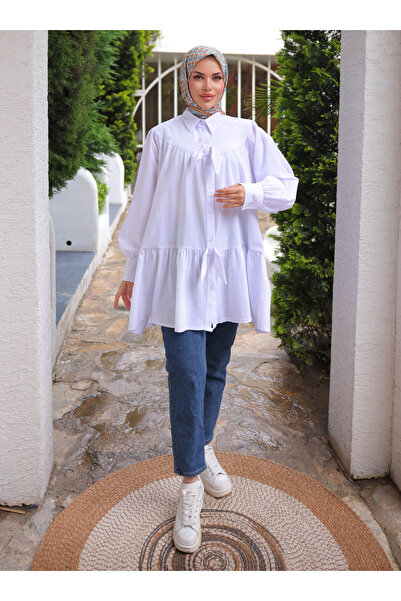 Nergis Neva Butik Bow Tunic - White - Nergis Neva