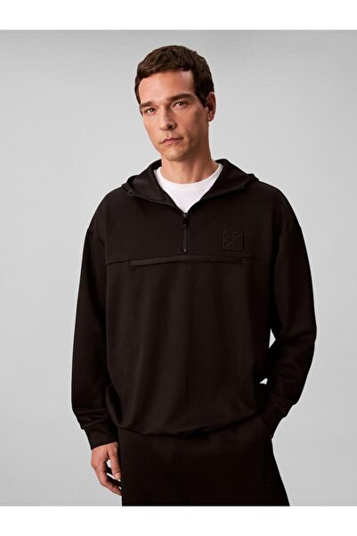 Calvin Klein HEAVY TRICOT QTR ZIP ANORAK HOOD