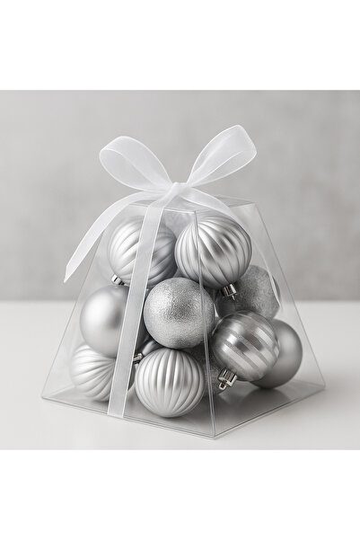 OEM Premium Christmas Globe Set – Pyramid Box with Gold Ribbon, 12 Decorative Globes, Various Colors