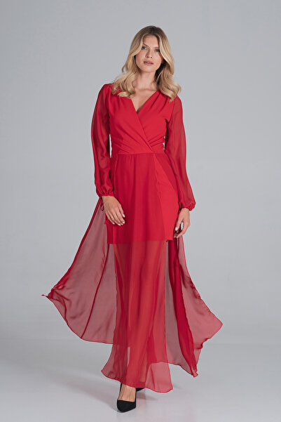 Figl Red maxi evening dress with slits - elegant dress M850 size M