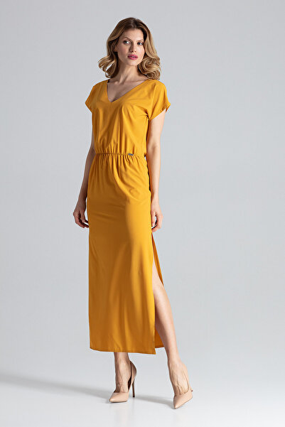 Figl Elegant yellow maxi dress with Slit - Perfect for summer M668 size M