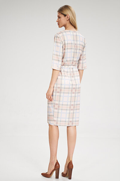 Figl Checkered dress with elastic waist and short sleeves - M702 size L