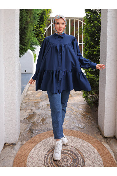 Nergis Neva Butik Bow Tunic - Navy Blue - Nergis Neva