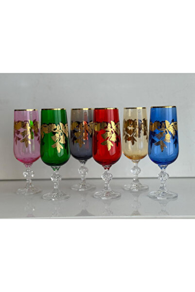 Elista Bohemia Crystal Glass Lusterli Gold 180 Cc 6 Pieces