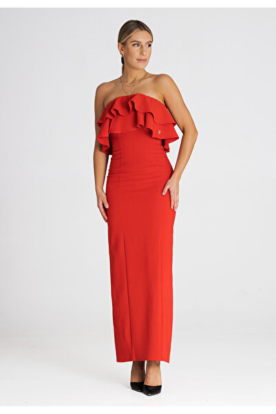 Figl Long dress with ruffles, red M987, size L