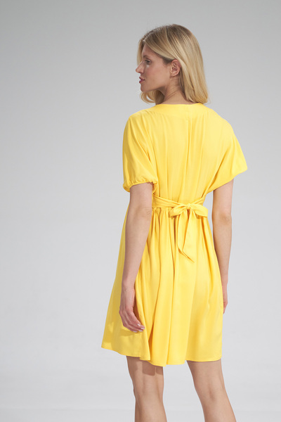 Figl Yellow mini dress with V-neck - summer dress M766 size L/XL
