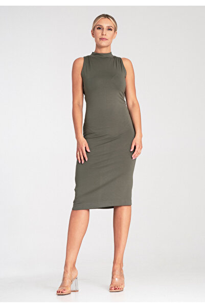 Figl Rochie mulată - rochie cu guler înalt - rochie măslinie M1031 mărimea L