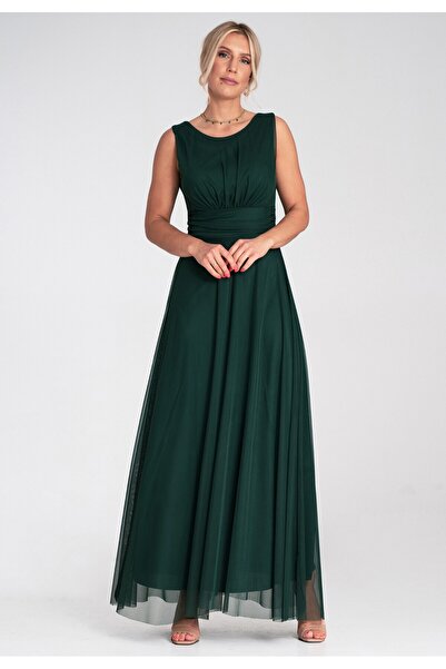 Figl Sleeveless maxi evening dress - Mesh dress - Green M1205 size L/XL