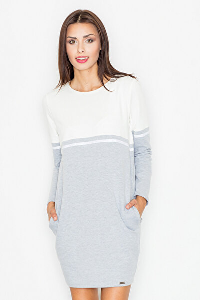 Figl Grey and white cotton dress with pockets - M510 size XL