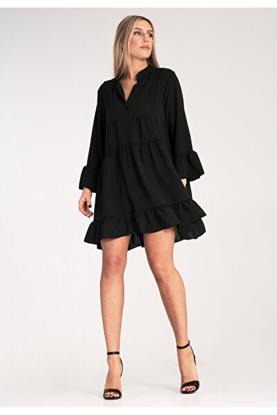 Figl Boho style dress - Ruffle dress - Casual black dress M1136 size S/M