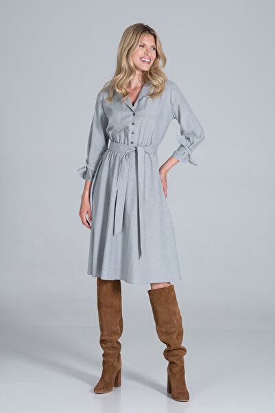 Figl Gray belted midi shirt dress - M838 size L