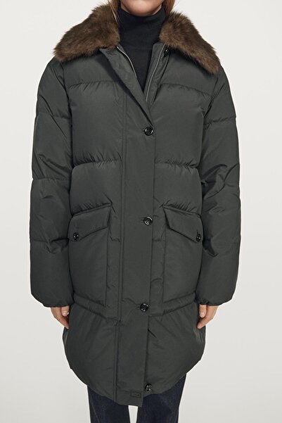 Massimo Dutti Yaka detaylı uzun su itici kuş tüyü mont