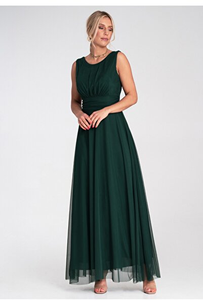 Figl Sleeveless maxi evening dress - Mesh dress - Green M1205 size L/XL