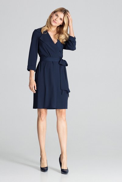 Figl Rochie bleumarin legată cu curea - M680 mărimea M
