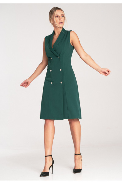 Figl Rochie midi blazer - rochie elegantă cu nasturi - rochie verde M1067 măr...