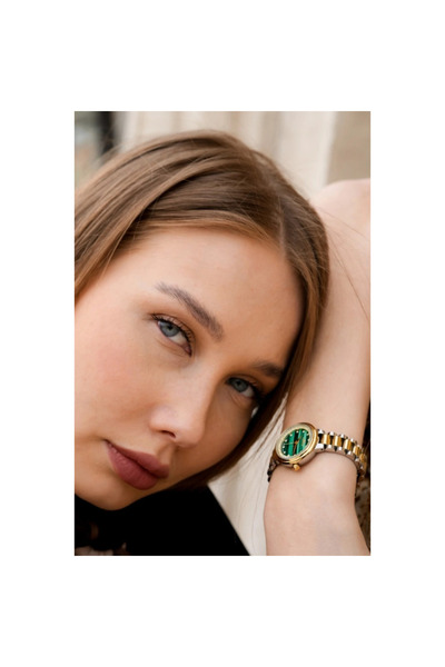 FERRO FL21493A-D6 Quartz Çelik Altın/Gri Yeşil Kadran 28 mm Kadın Kol Saati