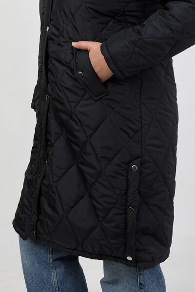 By Alba Collection Women's Navy Blue Baklava Pattern Long Wool Quilted Plus Size Coat