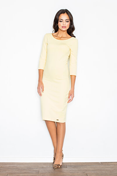 Figl Cotton pencil dress - boat neckline - yellow M301 size M