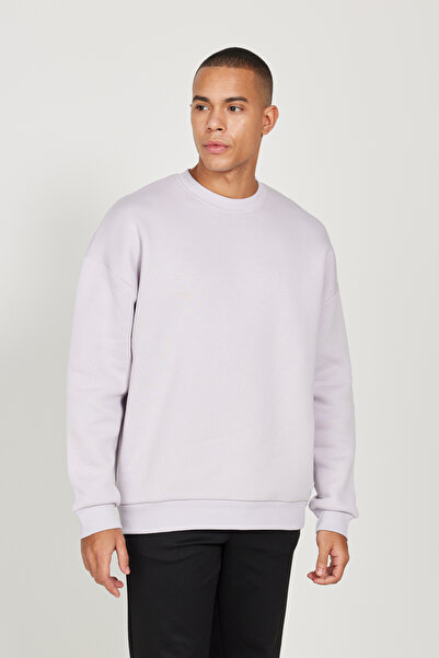 AC&Co / Altınyıldız Classics Lila Oversized Fit Loose Cut Cotton Inside Fleece Lined 3 Thread Crew Neck Sweatshirt