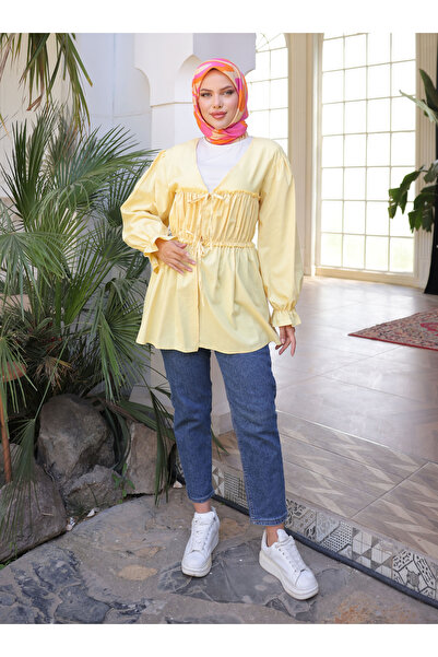 Nergis Neva Butik Tie-Up Kimono Tunic with Waist Tie - Yellow- Nergis Neva