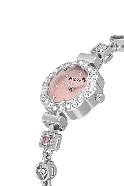 Polo Air Heart Dial Colorful Stone Band Women Wristwatch Silver Pink Pl-1575B2X