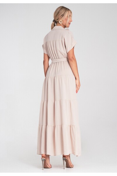 Figl Summer maxi dress - Dress with collar and ruffles - Beige M1195 size S/M