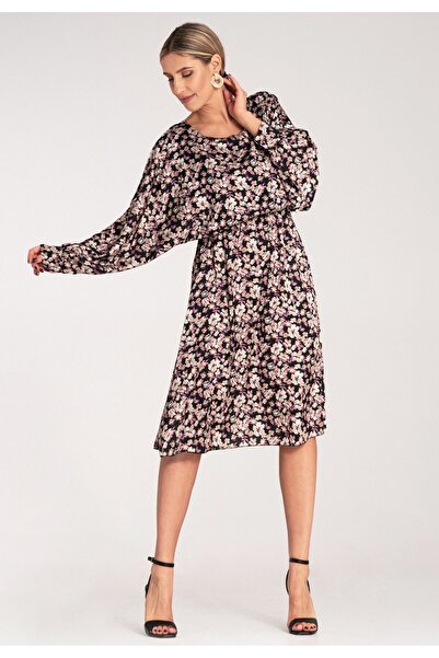 Figl Puffy dress - Kimono dress - Black dress with Printed M1128 S/M