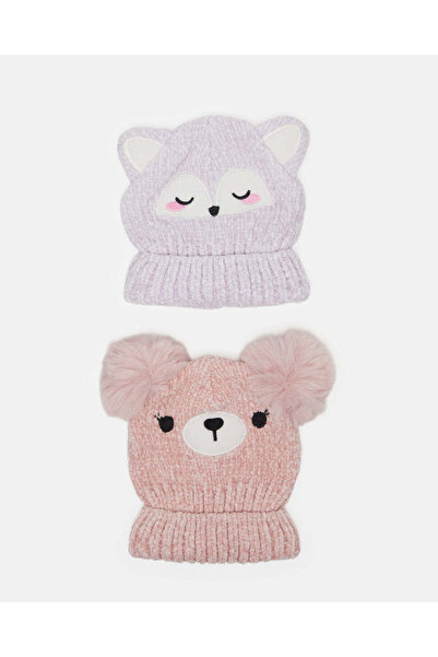 REDTAG مجموعة قبعات محبوكة باللونين الوردي والأرجواني للبنات (قطعتين)