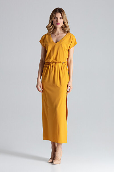 Figl Elegant yellow maxi dress with Slit - Perfect for summer M668 size M