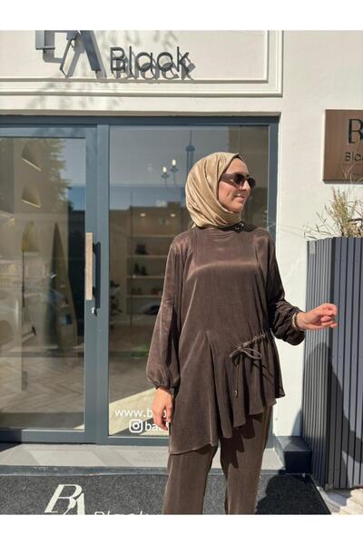 Babil Butik 25023001 Collar Detail Women's Blouse Brown