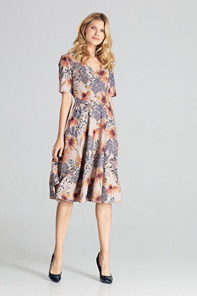 Figl Floral Printed midi evening dress with short sleeves - M673 size L