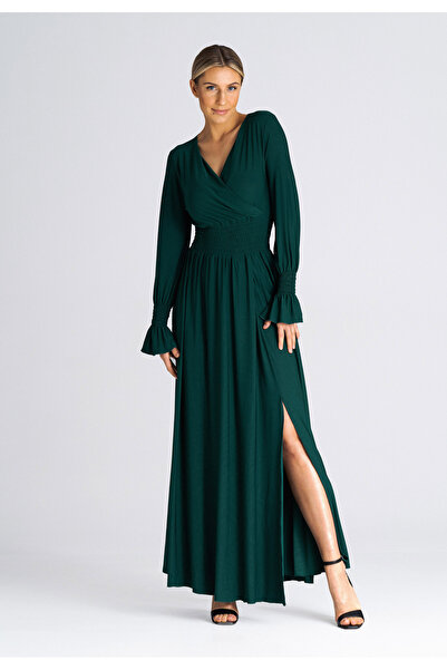 Figl Rochie elegantă cu talie elastică - rochie cu decolteu înfășurat, verde ...