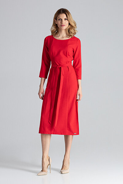 Figl Elegant and fashionable midi dress with belt and red slits - M631, size L