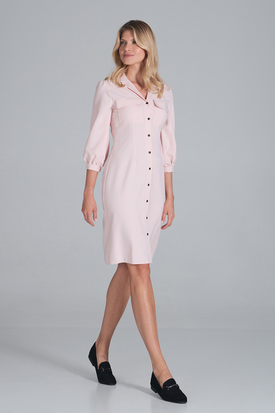 Figl Pink shirt dress with 3/4 puff sleeves, for everyday wear - M849 size L