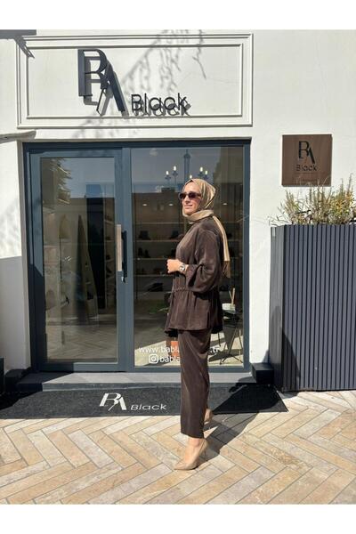 Babil Butik 25023001 Collar Detail Women's Blouse Brown