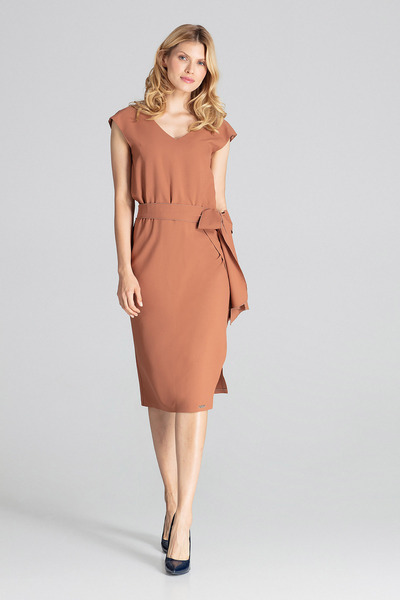 Figl Elegant brown dress with bow - M674 size XL