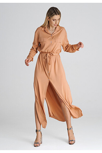 Figl Maxi shirt dress with collar, orange, M1000, size S