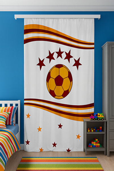 Bebişim Halı Yellow Red Children's Room Double Wing Velvet Background Curtain