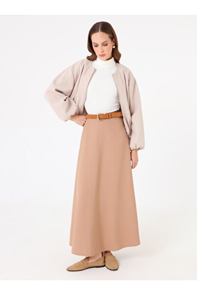 Refka Gabardine Fabric A-Line Classic Skirt - Mink -