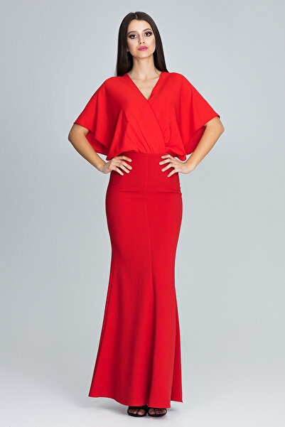 Figl Elegant red evening maxi dress with flared sleeves - M577 size XL