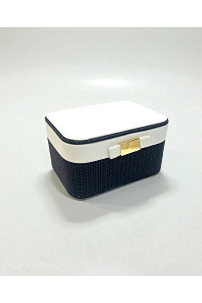bity thok Elegant navy and white jewelry box with a double compartment design