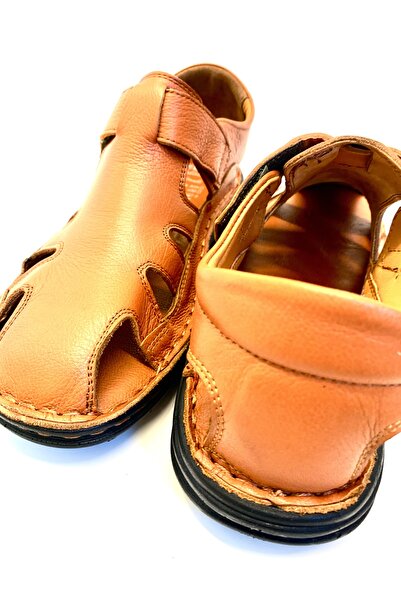 Çelik Men's Tan Genuine Leather Sandals
