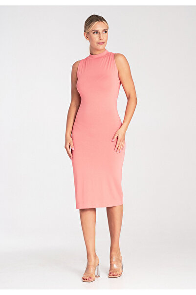 Figl Bodycon dress - high neck dress - coral dress M1031 size XL
