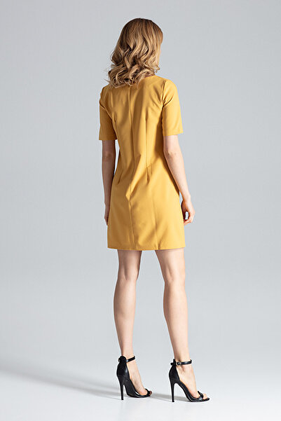 Figl Elegant yellow mini dress with neckline - M634 size M