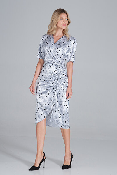 Figl Elegant satin dress with polka dots and pleats - For special occasions - M852 size S