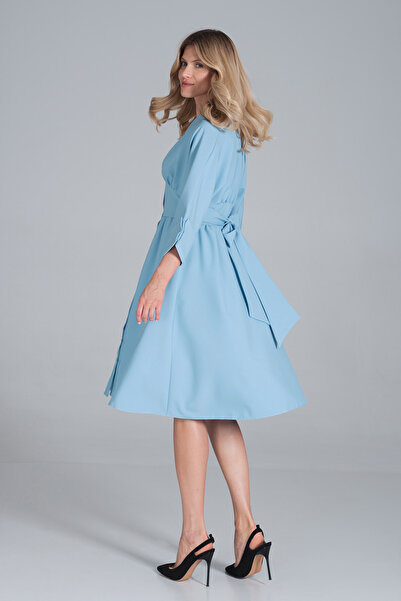 Figl Light blue midi dress with buttons and 3/4 sleeves for everyday wear - M843 size S