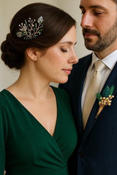 Pretty Gelin Saç Tarağı & Damat Yaka Çiçeği Seti – El Yapımı Özel Tasarım