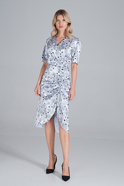 Figl Elegant satin dress with polka dots and pleats - For special occasions - M852 size S